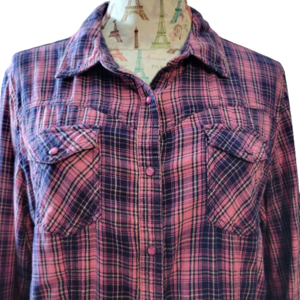 Bit & Bridle Plaid Button Down Shirt - Pink and Blue - Picture 2 of 10
